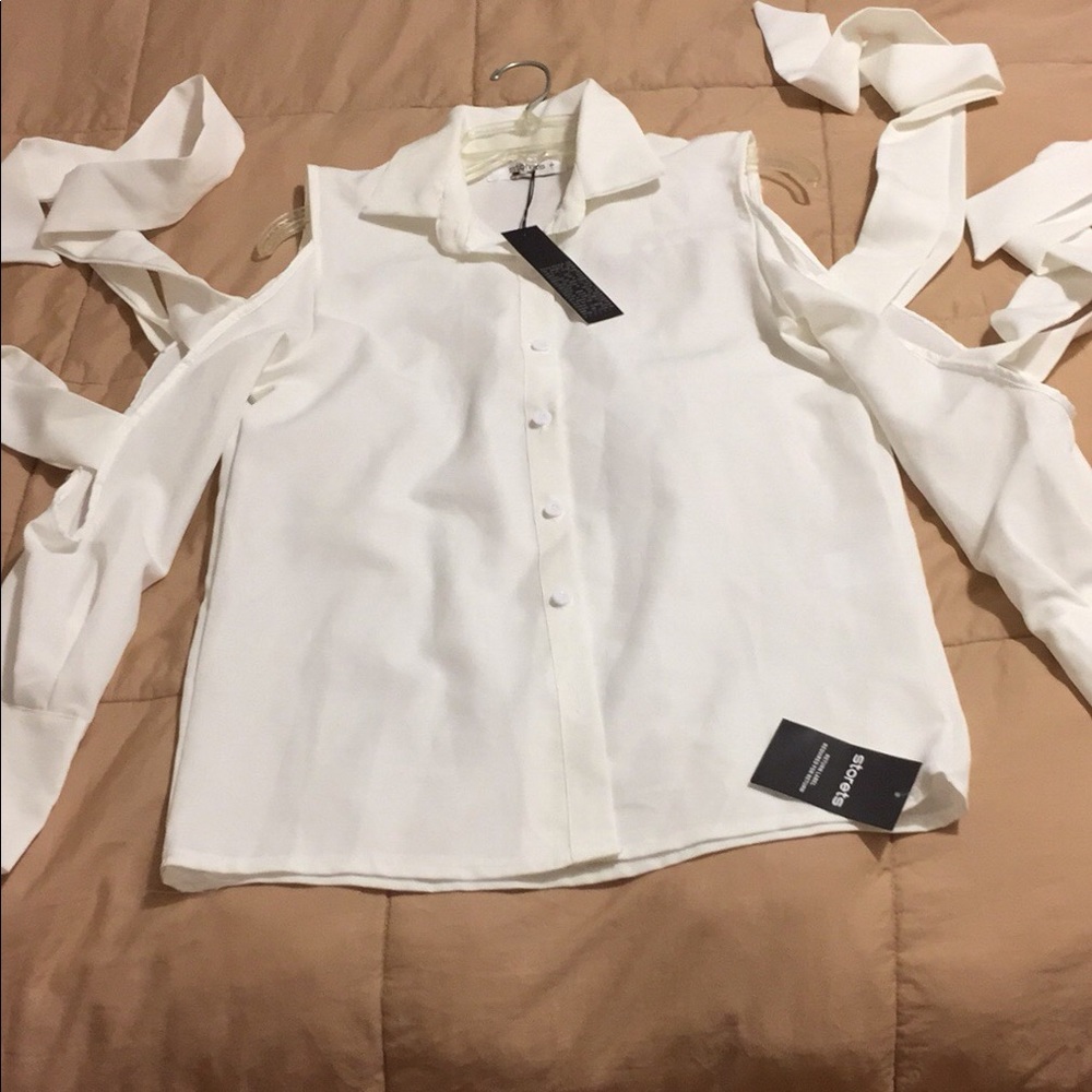Storets Sophia shirt with bow sleeve WHITE